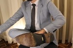 Gold toes and light blue suit
