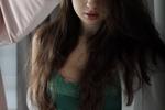 in green underwear