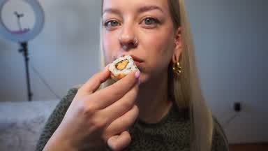 4k Sushi mukbang stuffing SFW