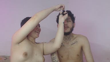 ♥ camila y sebastian♥ — cutting Sebas's hair with scissors
