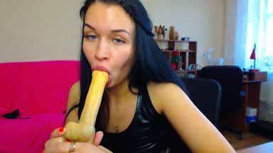 Sloppy blowjob after riding dildo