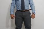 cadete shirt and gray pants