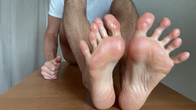 Feet covered oil