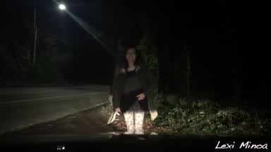 Lexi Minoa flashing in front of car