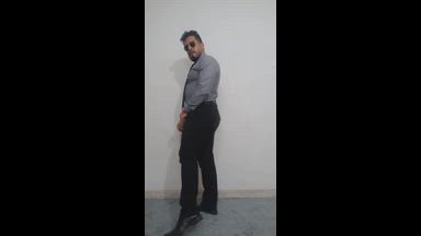 Gray and black suit