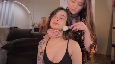 Clair tease me with make up brush