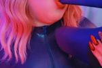 purple latex and heels