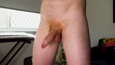 Cum dripping from my hard uncut cock
