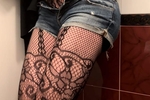 Blond slut in jeans shorts