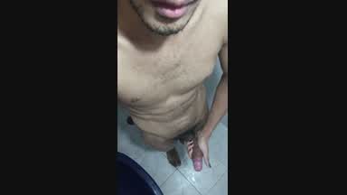 Stroking my HUGE latin dick at the bathroom