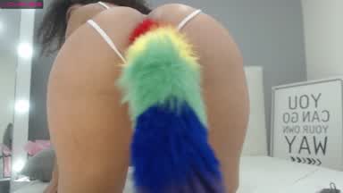 my ass with anal plug with colored tail