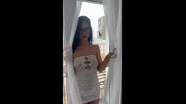 White lingery tease and a hot brunette body