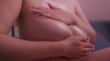 Oil massage boobs very close