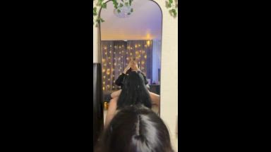 A drooling blowjob in front of the mirror
