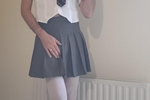 Pink schoolie grey skirt