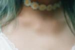 White stockings / tattoo / dress / colored hair