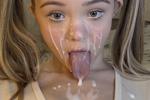 My face and tits are covered in cum