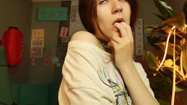 Licking fingers and playing with bra <3