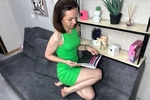 in a green dress